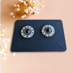 Black Onyx Silver Plated Stud Earrings | Small Concho Studs.